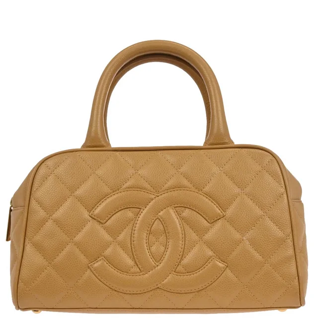 Chanel 2003-2004 Beige Caviar Bowling Bag 27 in Beige Caviar leather from AMORE Vintage Tokyo