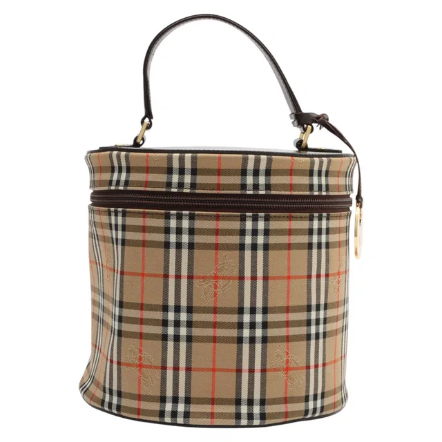 Burberry Nova Check Pattern Logo Charm Handbag Beige/Brown in Brown Canvas from VINTAGE QOO TOKYO