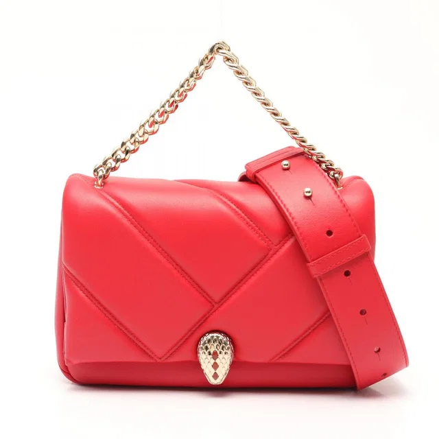 Bvlgari Handbag Serpenti Cabochon 2-Way Red Leather Shoulder Bag Small in Red Leather from The Reluxe