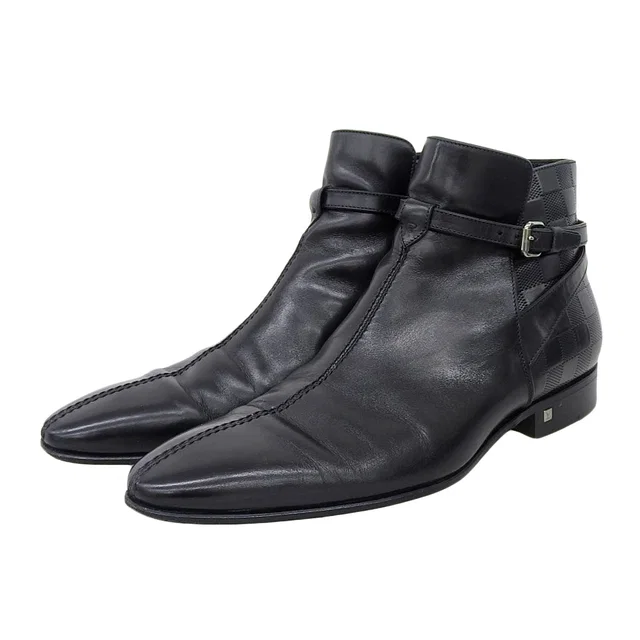 Louis Vuitton 2009 Dummy Strap Boots #7 Black in Black Leather from VINTAGE QOO TOKYO