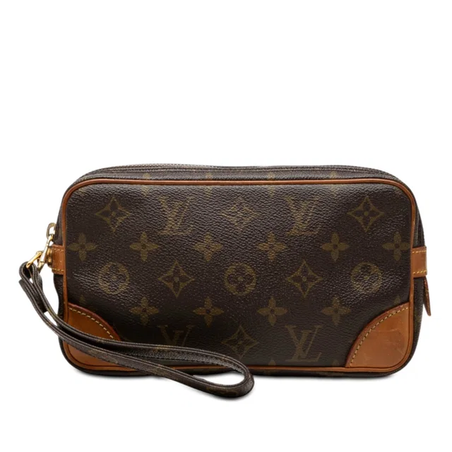 Brown Louis Vuitton Monogram Marly Dragonne PM Clutch Bag in Brown Coated canvas from Designer Revival