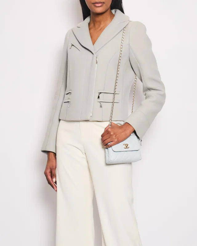 Louis Vuitton Blue Grey Long Sleeve Biker Jacket with Silver Zips Detail Size FR 40 (UK 12) in Blue Wool from Sellier