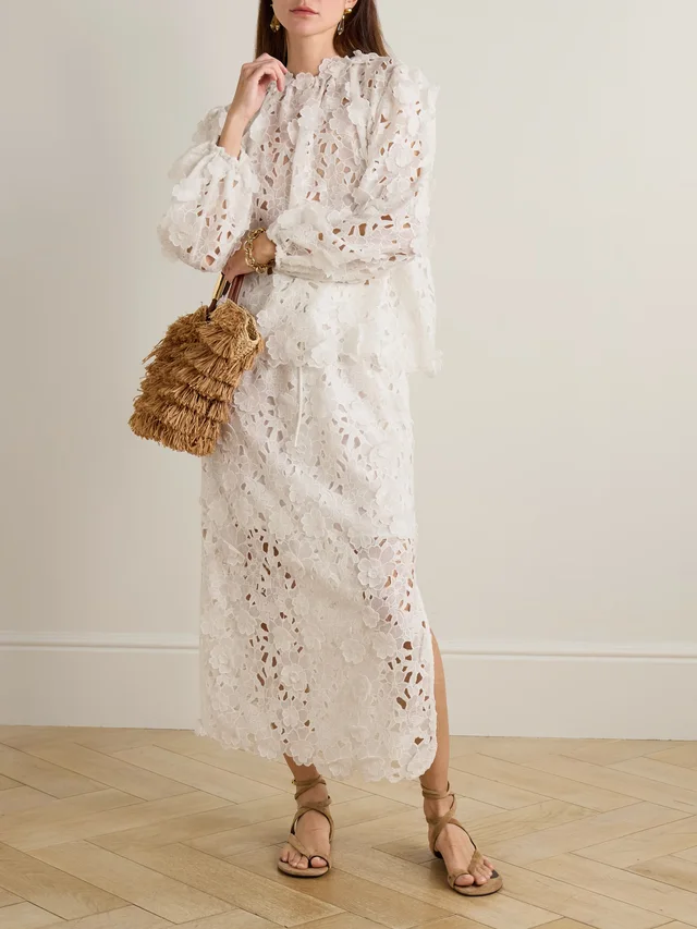 ZIMMERMANN Patience broderie anglaise cotton midi skirt in White, photo 2 of 2 from NET-A-PORTER (Canada)