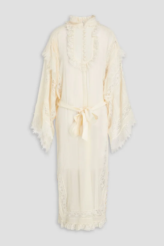 Zimmermann Ruffled Lace-Trimmed Georgette Midi Dress in Beige from THE OUTNET, photo 1 of 1