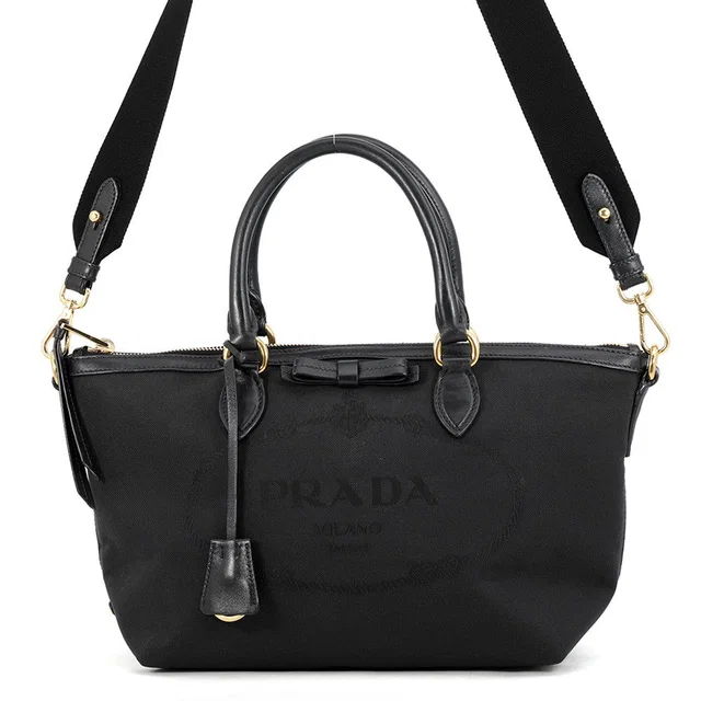 Prada Logo Jacquard Handbag Black1BA579 Canvas Leather in Canvas from GALLERY RARE