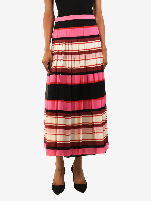 Valentino Garavani Pink striped midi skirt - size UK 8 in Pink Silk from Sign of the Times