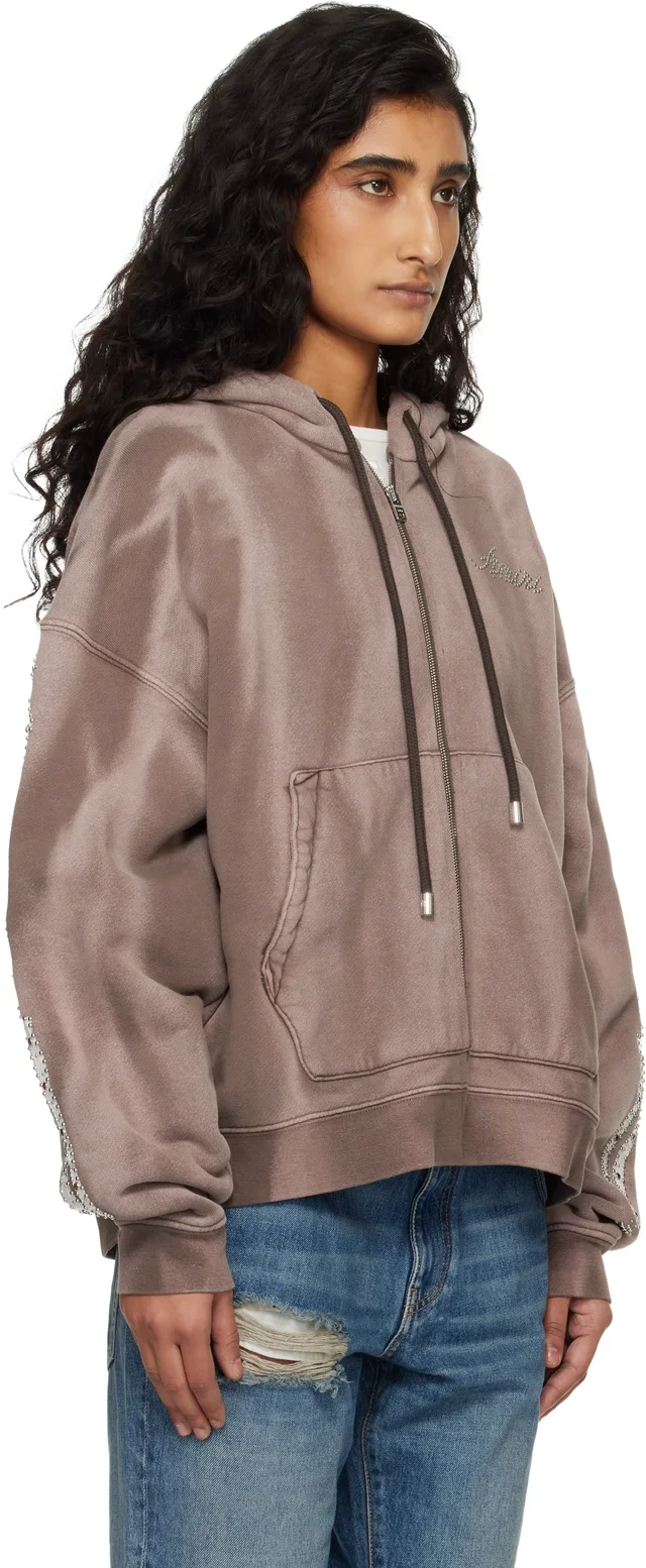 AMIRI Brown Bones Studded Zip Hoodie, photo 2 of 4 from SSENSE