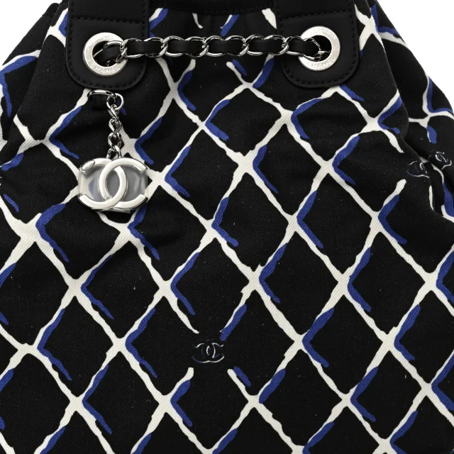 Chanel Printed Airline Drawstring Bag Black Blue in Black Canvas from FASHIONPHILE, photo 8 of 12