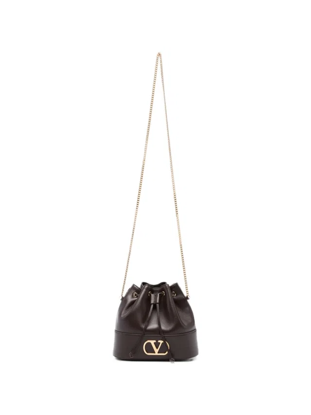 Valentino Garavani Vlogo Bucket Leather Shoulder Bag — Brown in Brown Leather from HEWI