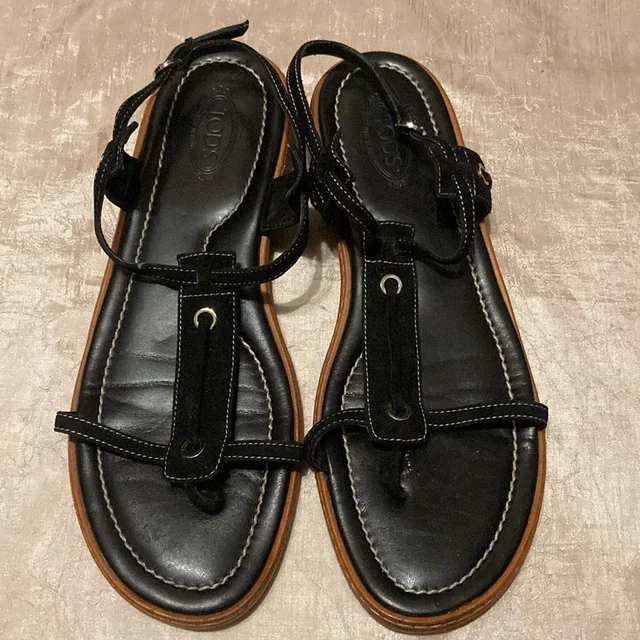 Tod's Leather T-Trap Buckle Sandals Size 9.5 in black Leather from Poshmark