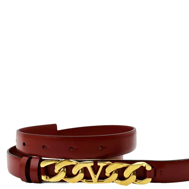 Valentino Garavani V Logo Chain Leather Belt Red in Red Leather from Dallas Designer Handbags