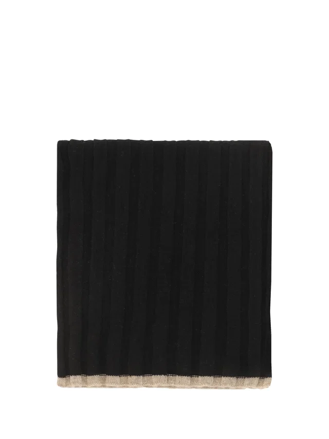 Brunello Cucinelli Ribbed Cashmere Scarf — Black Kashmir/capra Hircus Scarfs in Black Cashmere from HEWI