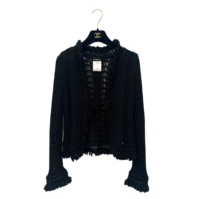 Chanel Race Cardigan Black Rayon 42 04P Rtw in Black from Luxury Promise
