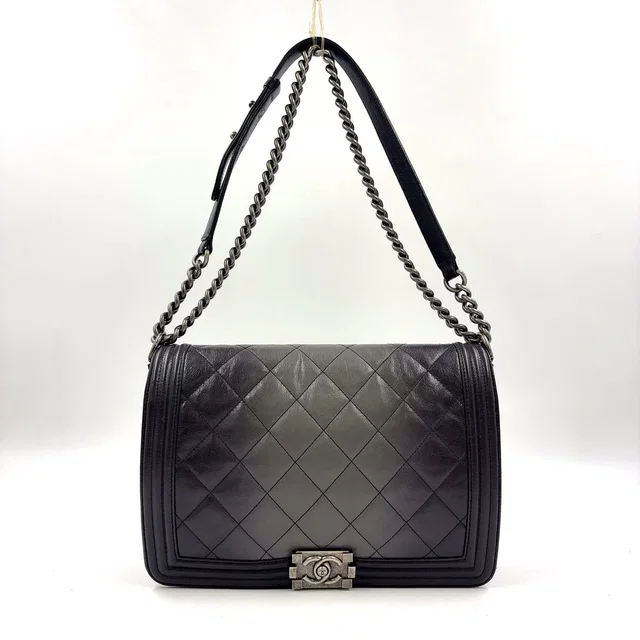Chanel Boy Large Chezblanc Chain Shoulder Bag Leather Black in Black Leather from The Reluxe
