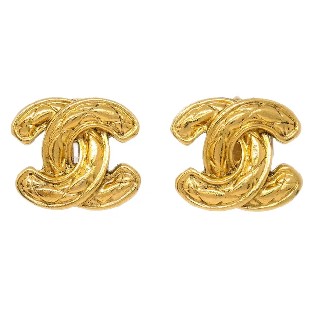 Chanel Gold CC Earrings Clip-On 2433 in Gold from AMORE Vintage Tokyo