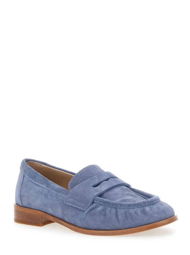STRATEGIA Blue "Revue" Loafers with Rounded Toe in Leather Women in Blue, photo 4 of 8 from Gaudenzi Boutique