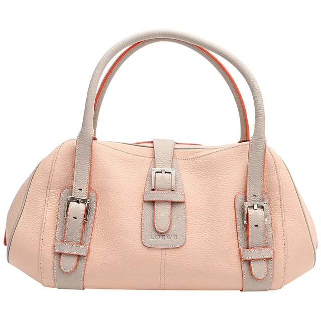 Loewe Sender Handbag Pink Beige/Gray in Beige Leather from VINTAGE QOO TOKYO