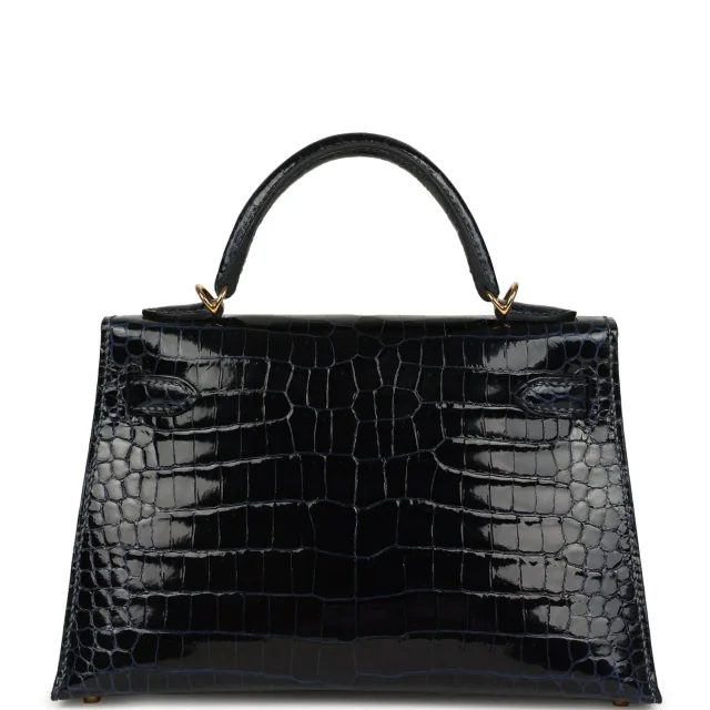 Hermès Kelly Sellier 20 Bleu Marine Shiny Porosus Crocodile Gold Hardware in Navy Crocodile from Madison Avenue Couture, photo 4 of 8