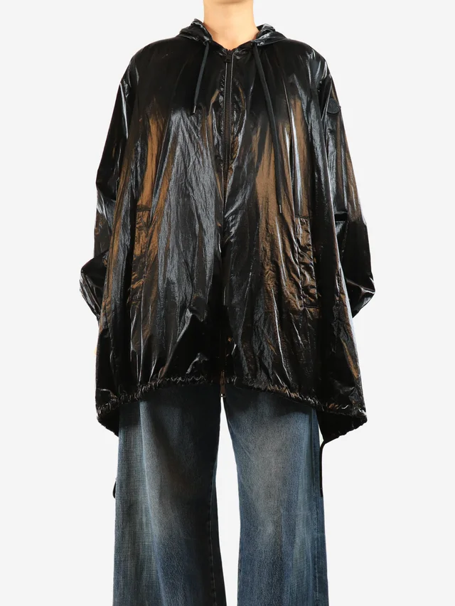 Moncler Black vinyl hooded parka - size UK 12 in Black from Sign of the Times