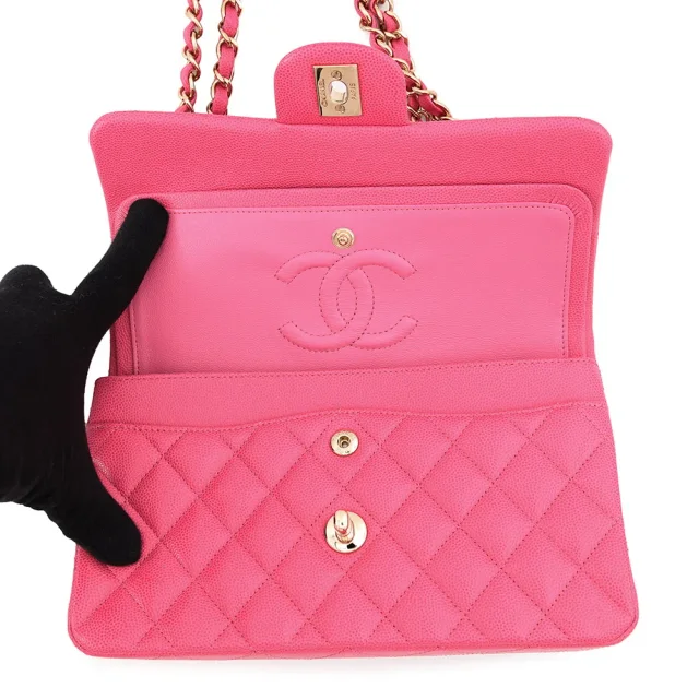 Chanel Matelasse W Flap ChainShoulder Bag PinkA01113 Caviar Leather Size 23 in Caviar leather from GALLERY RARE, photo 6 of 17