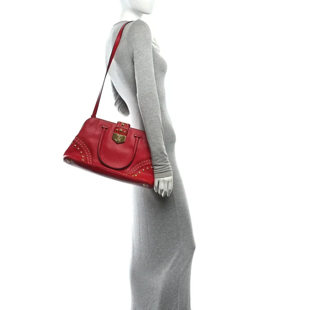 Prada Saffiano Studded Bijou Tote Red in Red Saffiano leather from FASHIONPHILE, photo 2 of 11