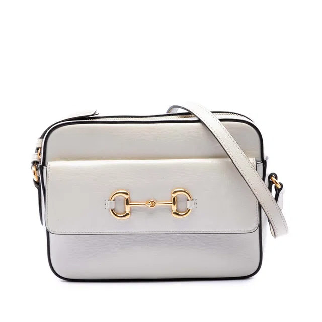 White Gucci Small Leather Horsebit 1955 Camera Bag in White Leather from Designer Revival