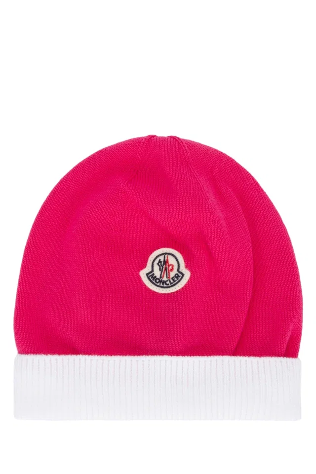 Moncler Cuffie Wool-Blend Beanie — Pink Cotton Beanies in Pink Wool from HEWI