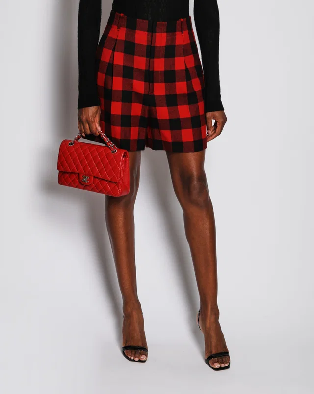 Dior Red and Black Checkered Wool Shorts Size FR 38 (UK 10) in Black Wool from Sellier