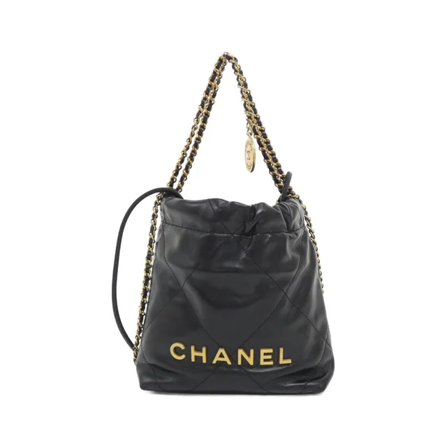 CHANEL 22 Line Mini AS3980 Bag in BLACK / MAT GOLD metal fittings calf from KOMEHYO
