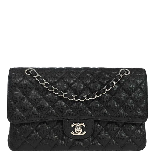 Chanel 2015-2016 Black Caviar Skin Medium Classic Double Flap Shoulder Bag in Black Caviar leather from AMORE Vintage Tokyo