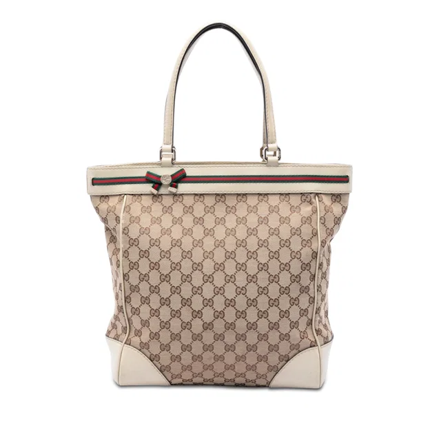 Beige Gucci GG Canvas Web Mayfair Tote in Beige Canvas from Designer Revival