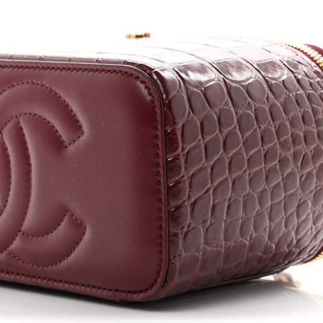 Chanel Crocodile Embossed Crococo Small Top Handle Vanity Case in Burgundy Calfskin from FASHIONPHILE, photo 10 of 11