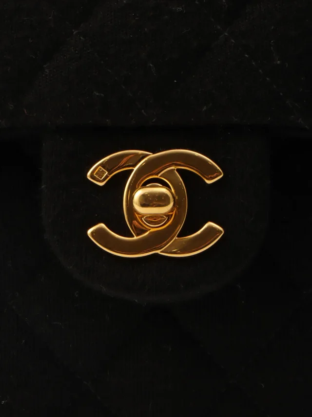 Chanel 1997-ish Cotton Classic Flap Chain Bag Mini Black in Black from VINTAGE QOO TOKYO, photo 7 of 13