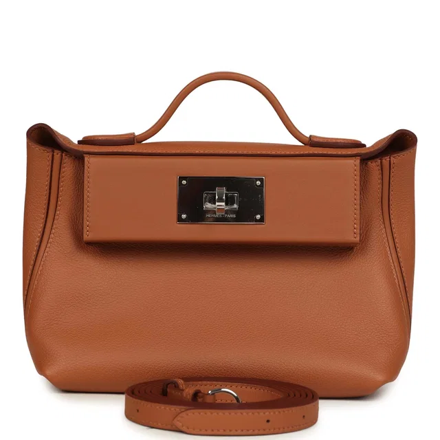 Hermès Mini 24/ Bag Gold Evercolor and Swift Palladium Hardware in Gold Swift leather from Madison Avenue Couture