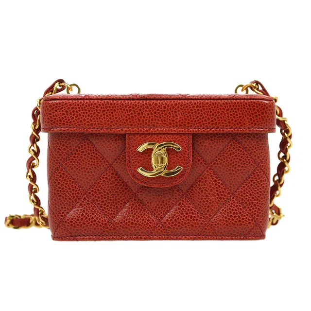 Chanel 1991-1994 Red Caviar Mini Vanity Shoulder Bag in Red Caviar leather from AMORE Vintage Tokyo