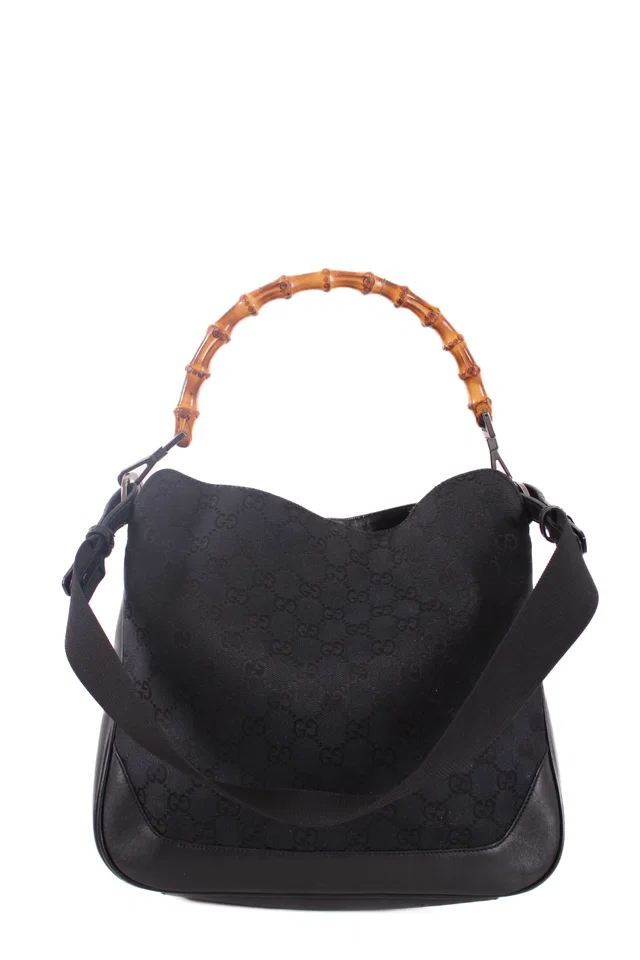 Gucci Canvas Bamboo Handbag Black in Black Canvas from Luxury Promise