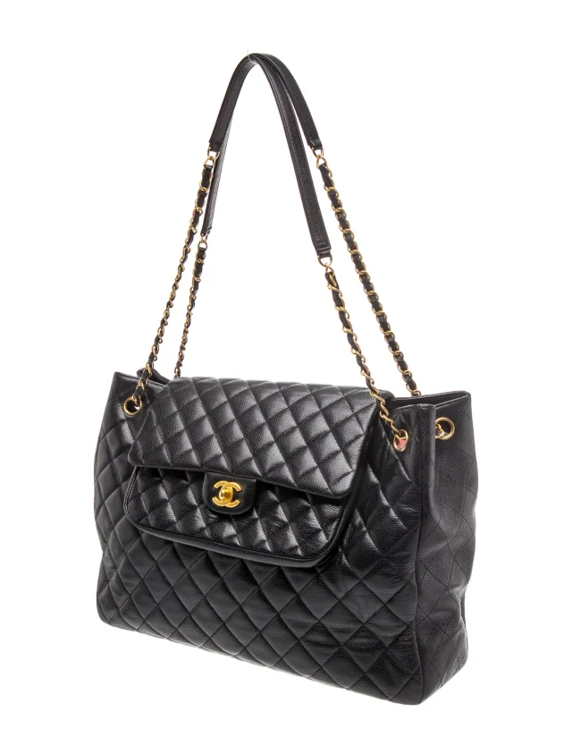 Chanel Quilted Caviar Flap Tote in black Caviar leather from The RealReal, photo 3 of 6