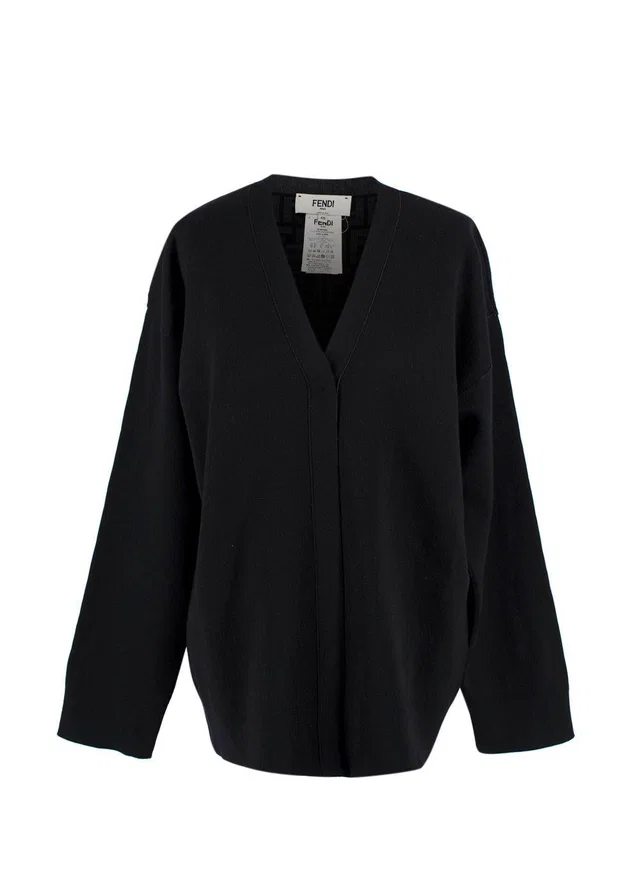 Fendi Black Knit Cardigan with Monogram Interior in Black Wool from HEWI