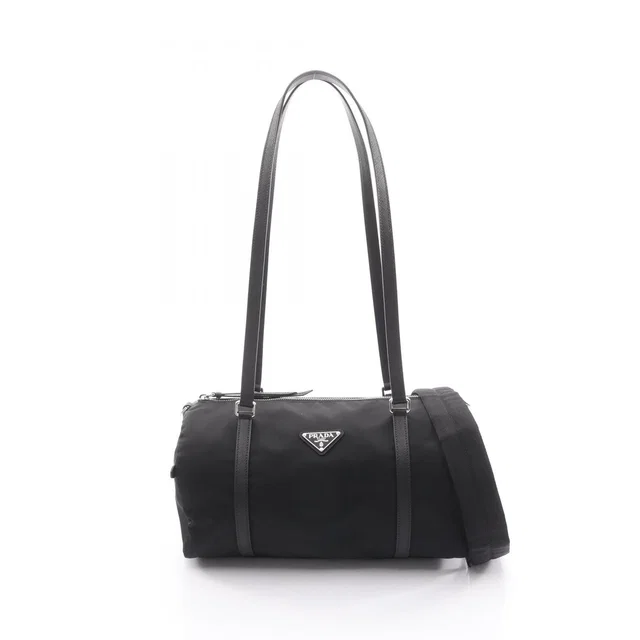 Prada Shoulder Bag Tessuto Saffian Duffle 2-Way Black Nylon Saffiano Leather in Black Saffiano leather from The Reluxe