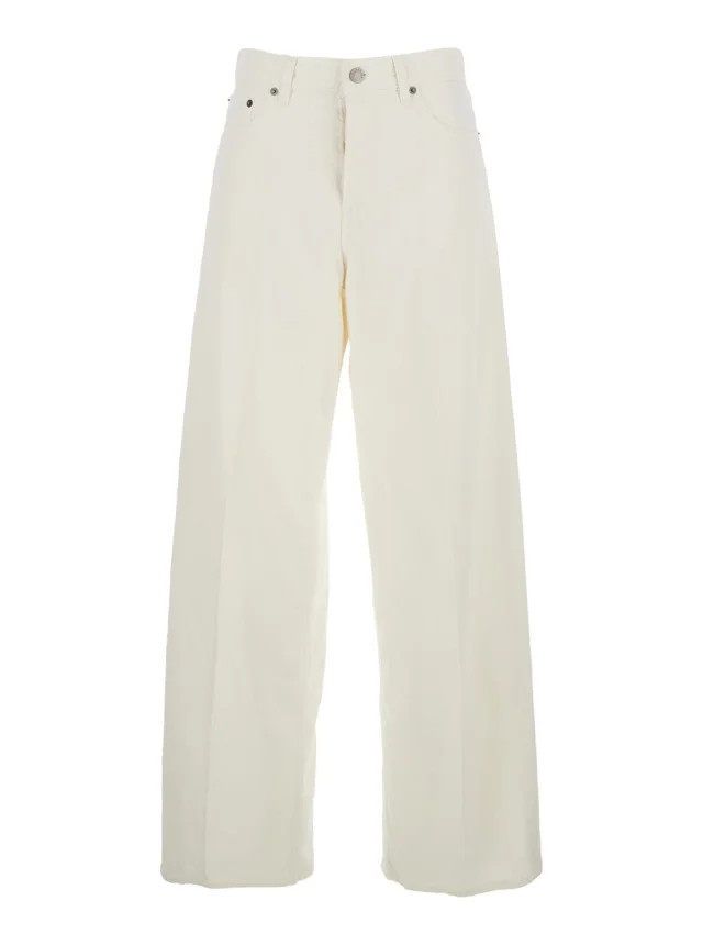 White Jeans with Belt Loops and Logo Patch on the Back in Denim Woman in White, image 1 of 1 from Gaudenzi Boutique