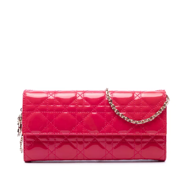 Pink Dior Patent Cannage Lady Dior Wallet On Chain Crossbody Bag in Pink Patent leather from Designer Revival