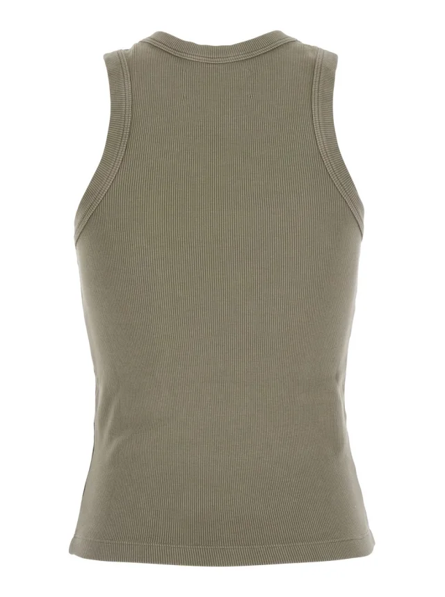 ICON DENIM Green Sleeveless Top with Round Neck and Logo Patch on the Front in Cotton for Women in Green, photo 3 of 6 from Gaudenzi Boutique