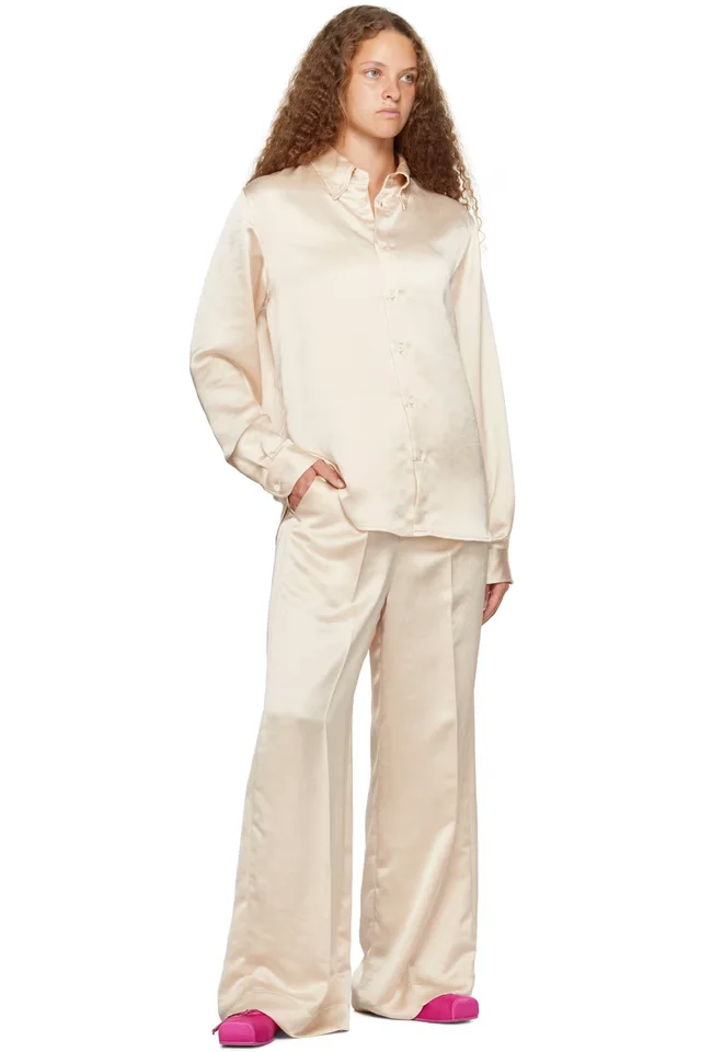 MM6 Maison Margiela Off-White Crinkled Trousers, photo 4 of 4 from SSENSE