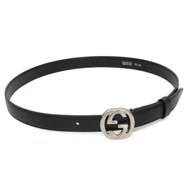 Gucci Interlocking 036 194 0980 70/28 Women's Leather Standard Belt Black in Black Leather from Elady
