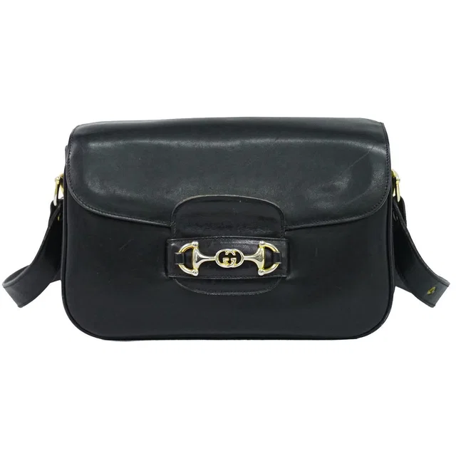 Gucci Vintage Horsebit Interlocking G Shoulder Bag Leather Black in Black Leather from The Reluxe
