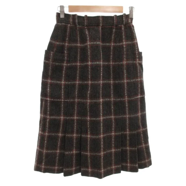Dior Vintage Pencil Skirt Plaid Pleated Midi Length Wool Gray MX M in Grey Wool from The Reluxe