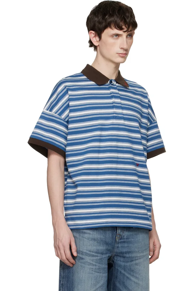 Rhude Blue Fontaine Striped SS Polo, photo 2 of 4 from SSENSE