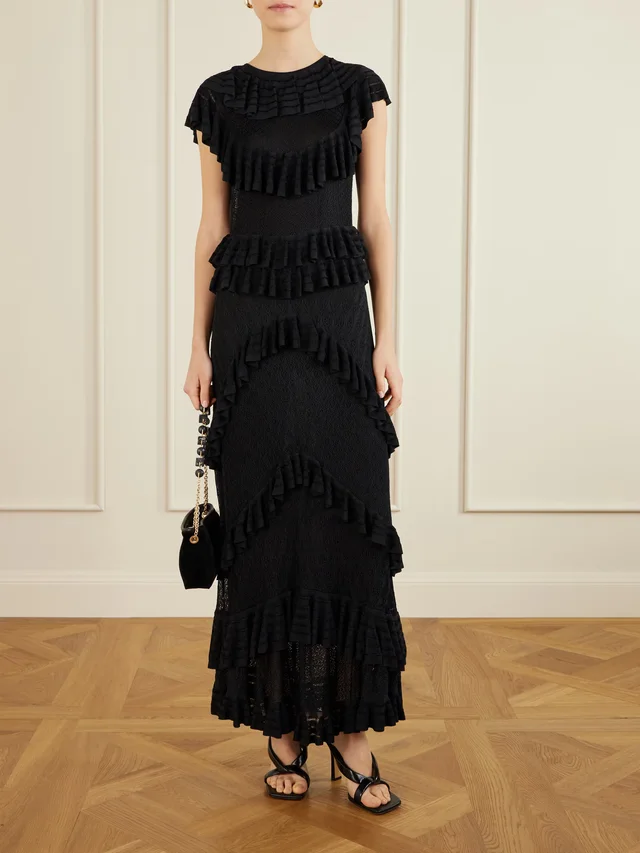 ULLA JOHNSON Magnolia ruffled crocheted midi dress in Black, photo 2 of 2 from NET-A-PORTER (Canada)