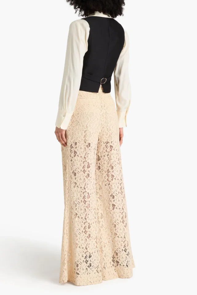 Zimmermann Pleated Cotton-Blend Corded Lace Wide-Leg Pants in Beige, photo 3 of 4 from THE OUTNET