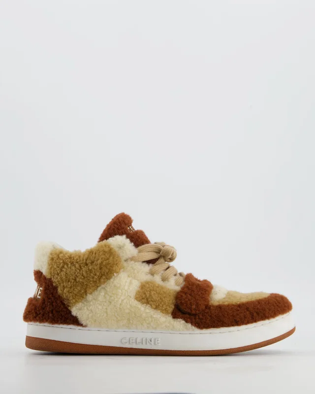 Celine Brown and Cream Shearling Trainers with Logo Detail Size EU 37 in Brown from Sellier